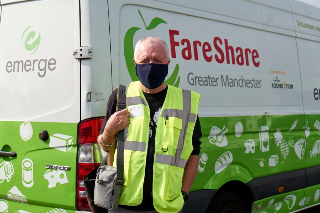 A man volunteering for the "fareshare" charity in greater manchester A man volunteering for the "fareshare" charity in greater manchester